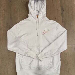 PALACE White Crewneck Hoodie with Rainbow 'P' Chest Logo